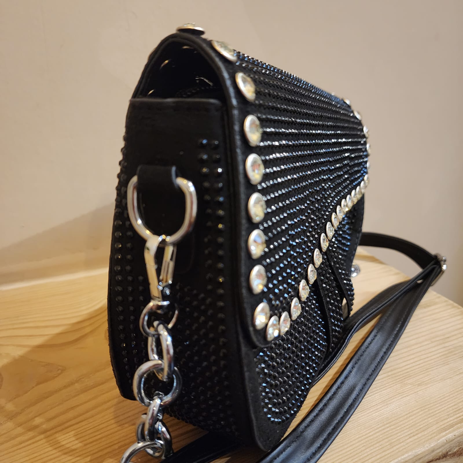 Crystal studded Saddle Purse