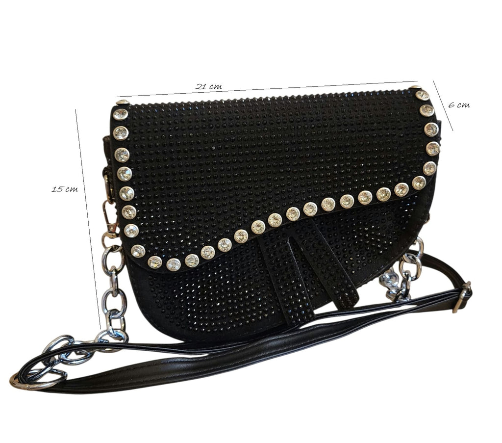 Crystal studded Saddle Purse