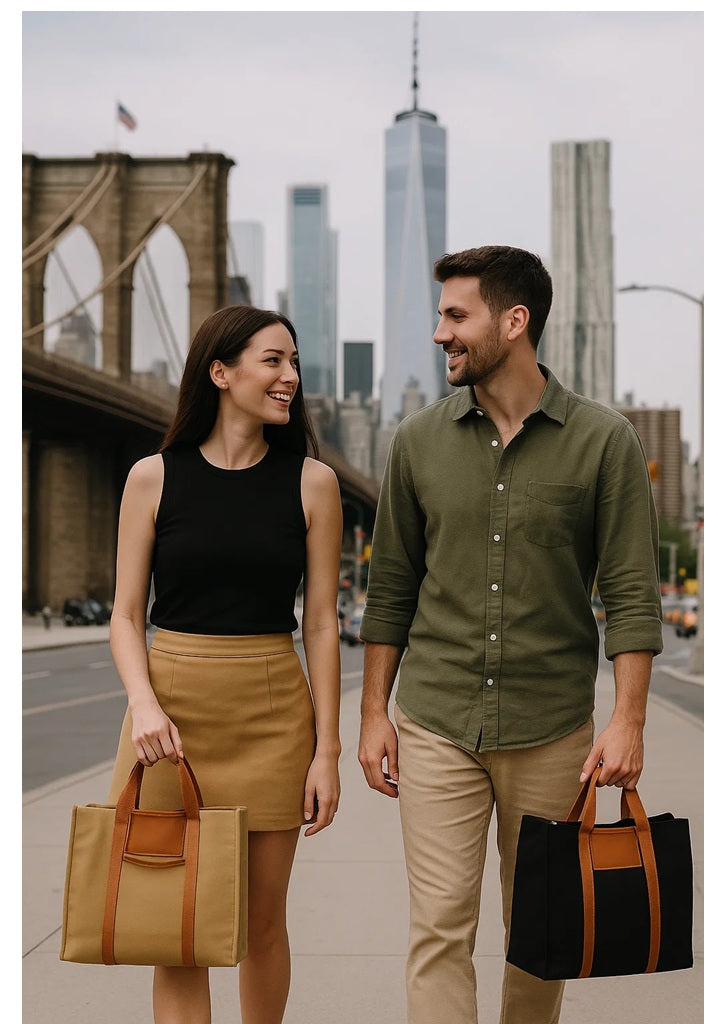 Trendy Premium Canvas Bag with Leather trim handles