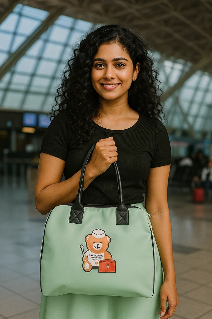 Teddy Motif Extra Large Leatherette Tote Bag