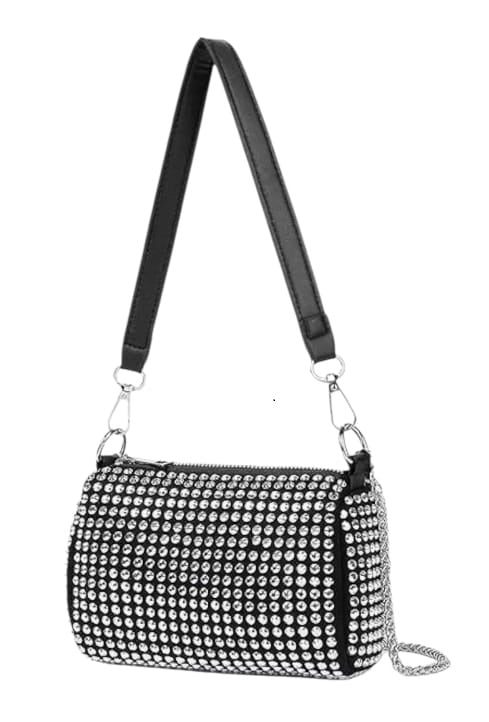 Leatherette Rhinestone studded Pouch with metal chain & detachable Strap