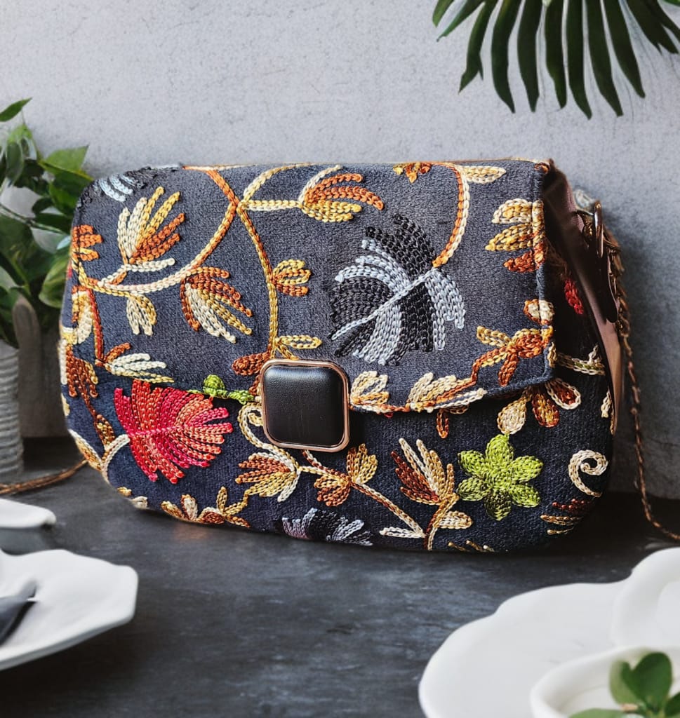 Pashmina Style Embroidered Centre buckle Handbags