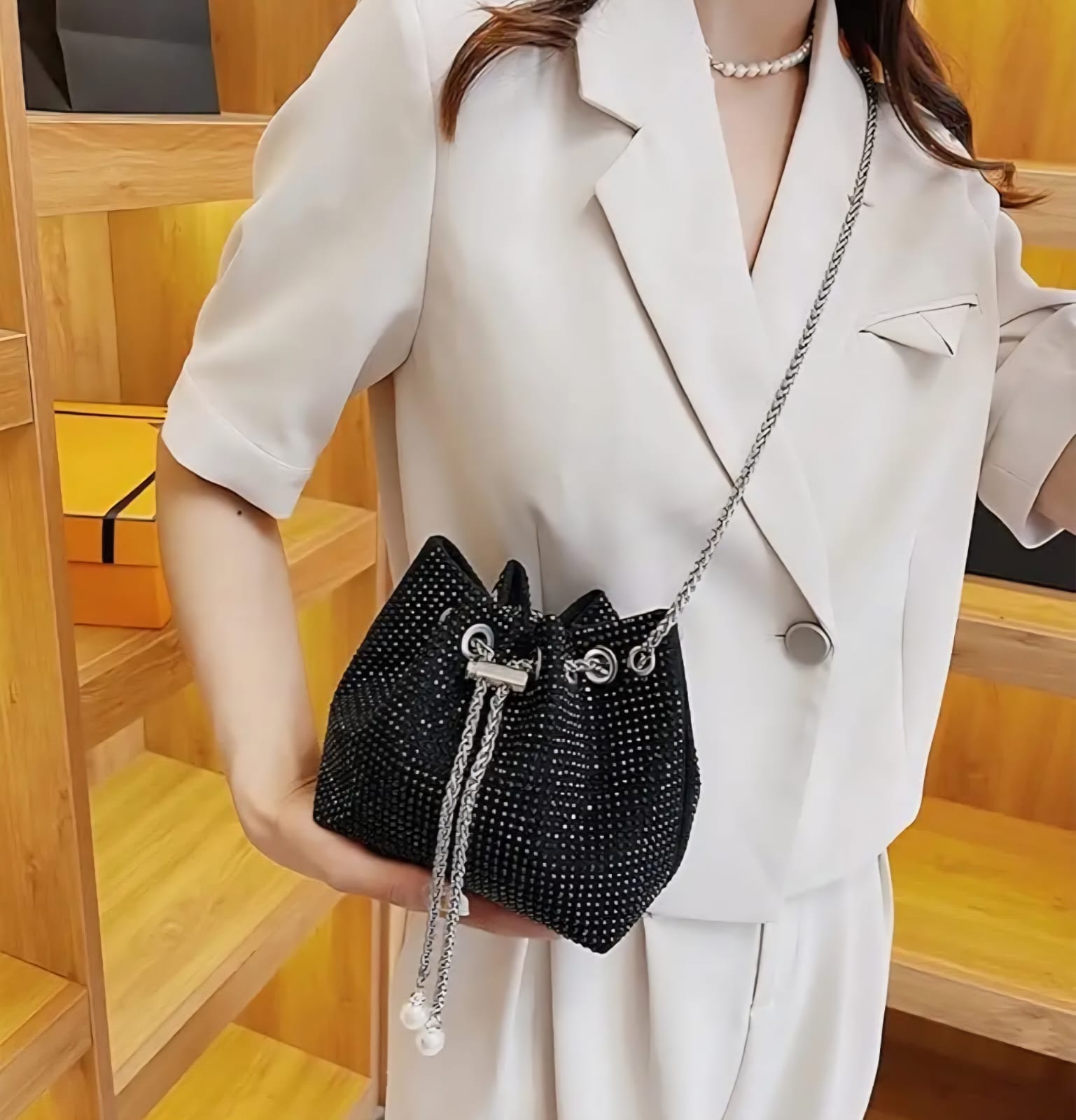 Leatherette Rhinestone studded with heavy Metal Chain - Potli Style