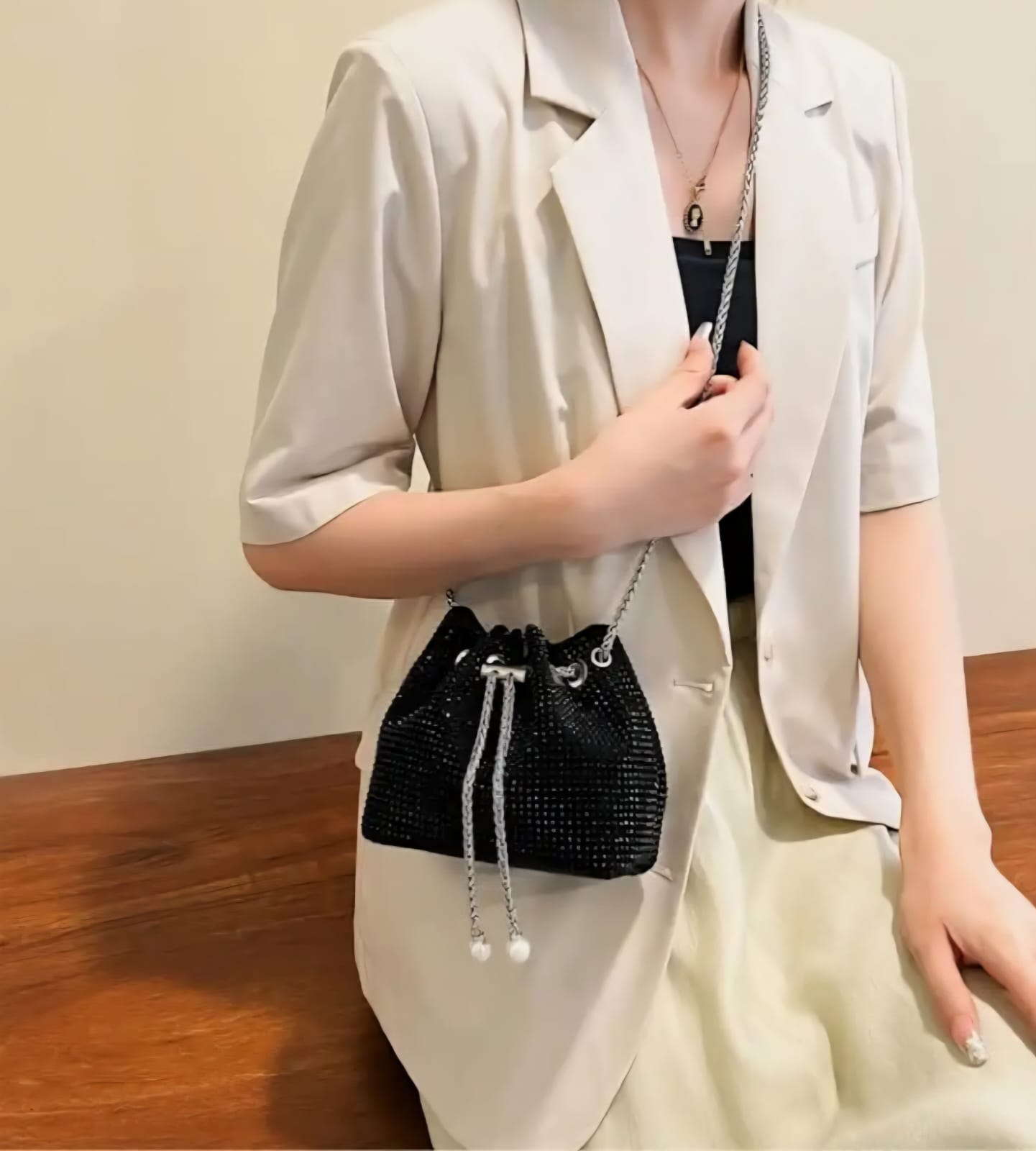 Leatherette Rhinestone studded with heavy Metal Chain - Potli Style