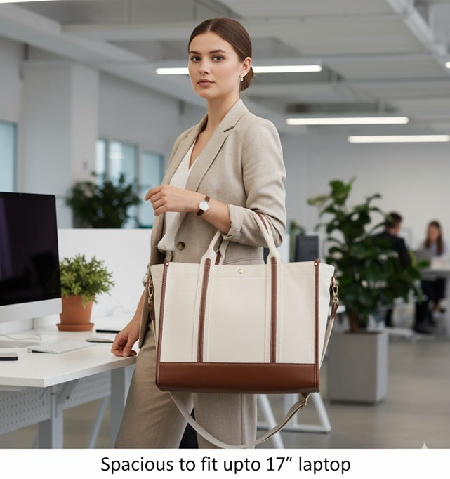 Extra Premium Large Tote - with leather trim handles, Fits 17" Laptop size