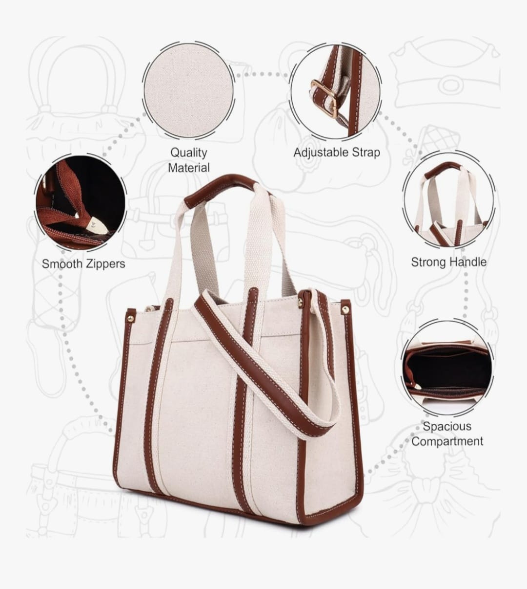 Extra Premium Large Tote - with leather trim handles, Fits 17" Laptop size