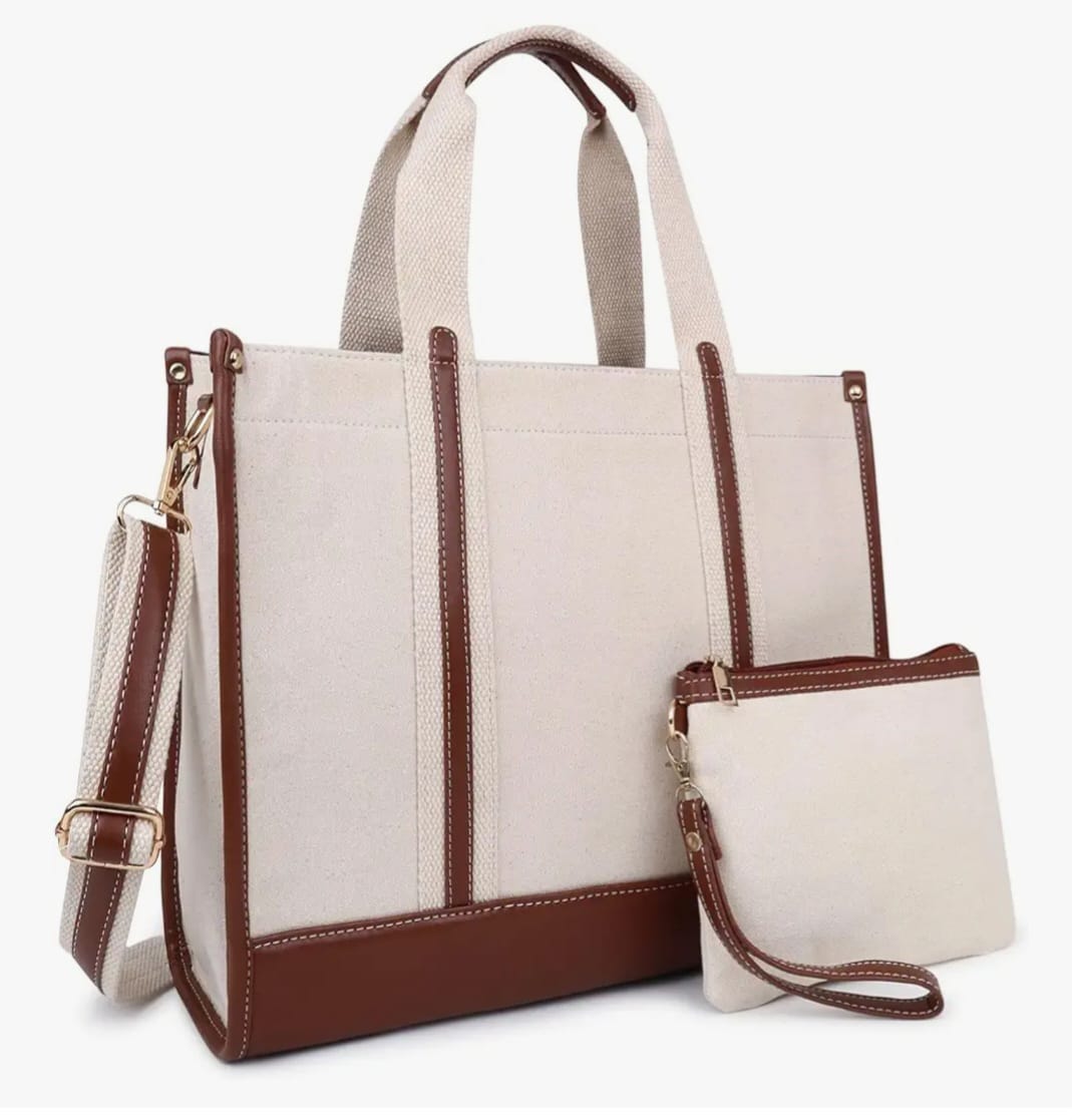 Extra Premium Large Tote - with leather trim handles, Fits 17" Laptop size