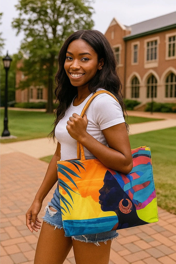 Large Quirky Artwork Print on Satin bag