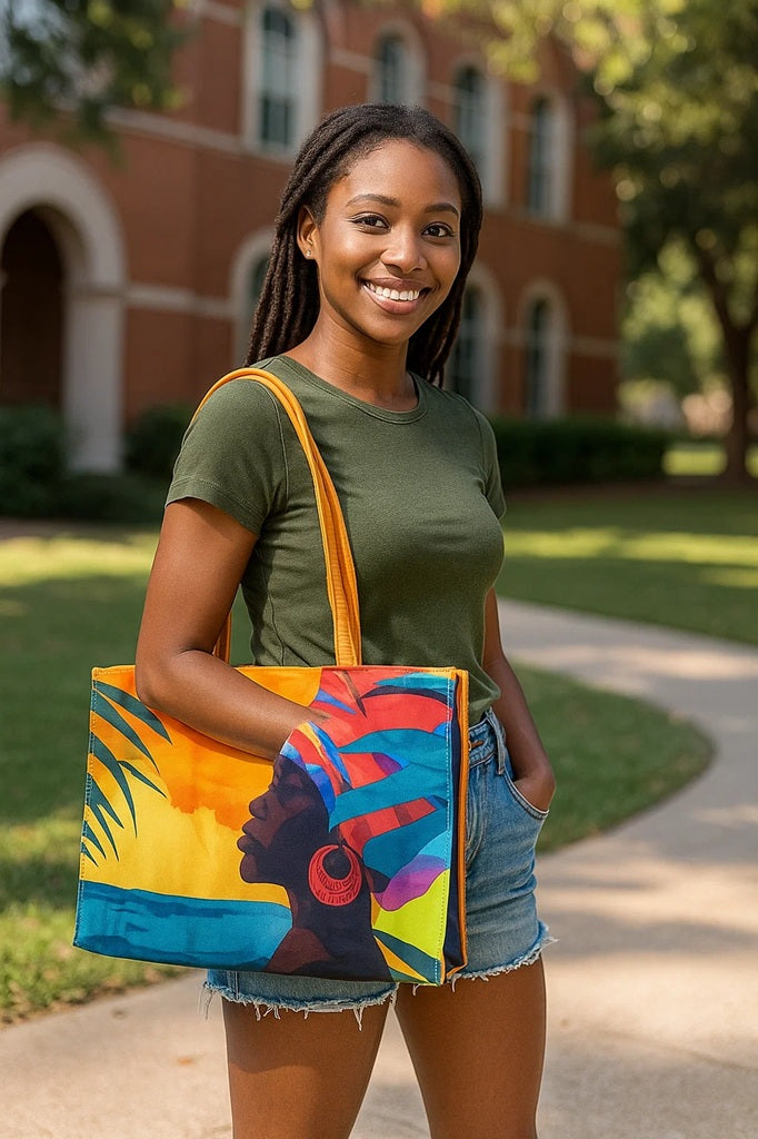 Large Quirky Artwork Print on Satin bag