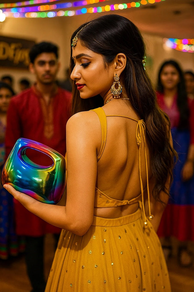 Rectangular Metallic Glossy finish clutch