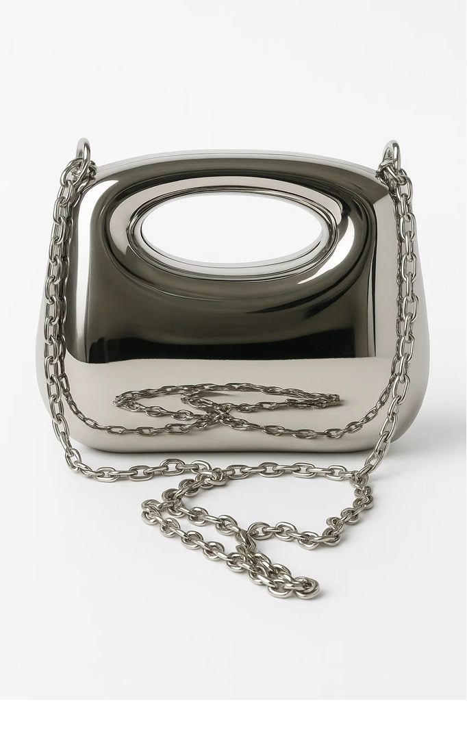 Rectangular Metallic Glossy finish clutch