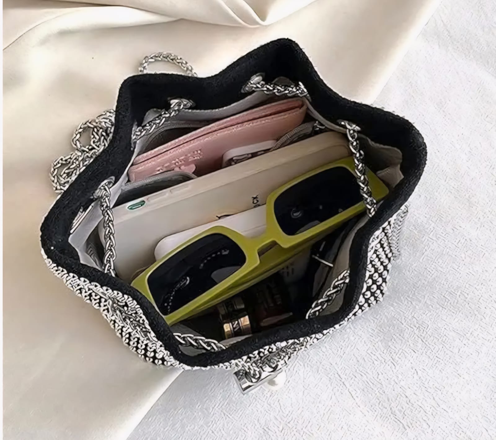 Leatherette Rhinestone studded with heavy Metal Chain - Potli Style