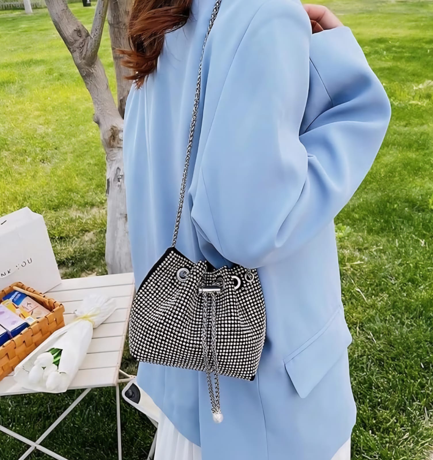 Leatherette Rhinestone studded with heavy Metal Chain - Potli Style