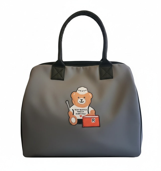 Teddy Motif Extra Large Leatherette Tote Bag