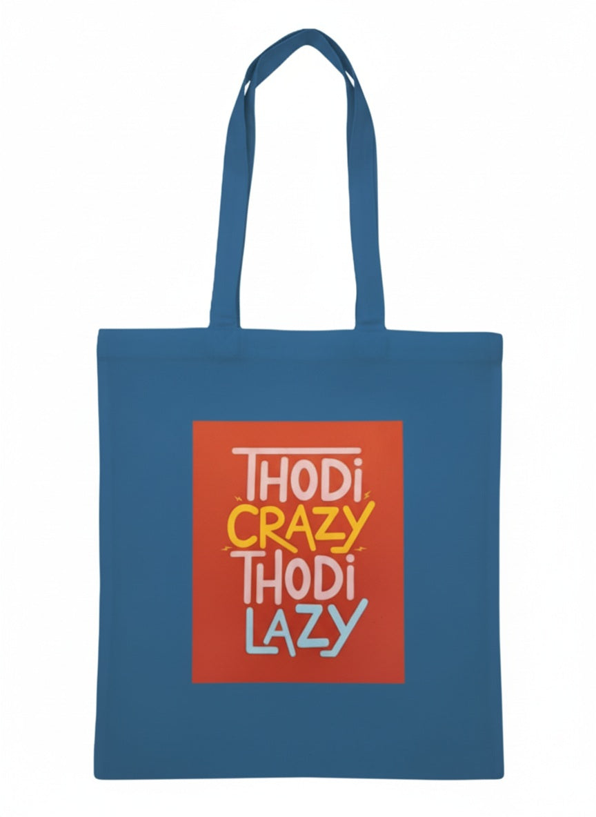 Cotton / Canvas Tote Bag with Crazy Quote - Natural Beige / Black / Blue / Red